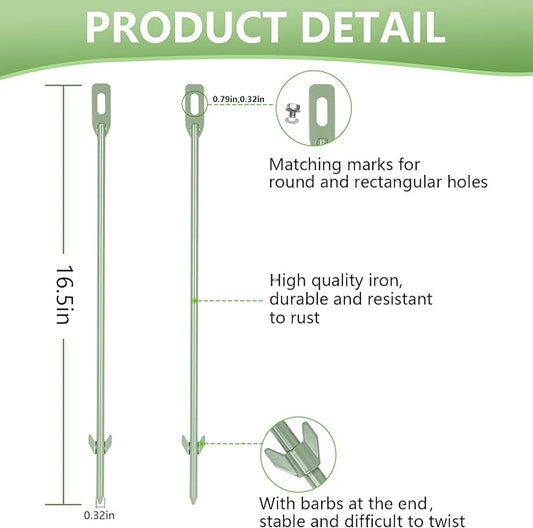 2 Pack Yard Sign Stakes Metal, 16.5" Long 0.3" Thick, Plant Support Stakes for Indoor & Outdoor Plants, Sign Poles Stakes, Tent Stakes for Outdoor Camping, Easy to Install - Green