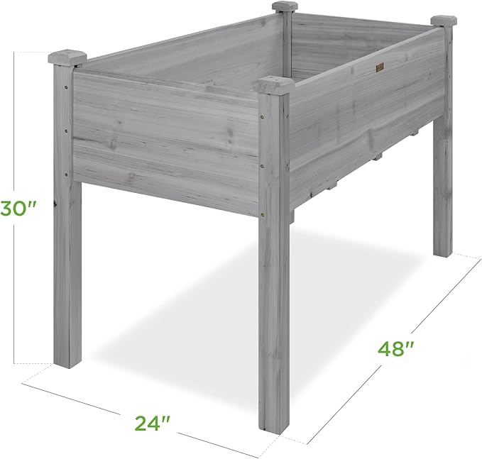 Best Choice Products 48x24x30in Raised Garden Bed, Elevated Wood Planter Box Stand for Backyard, Patio, Balcony w/Bed Liner, 200lb Capacity - Gray