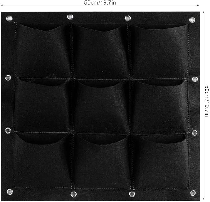 Plant Pocket, 9 Pocket Vertical Greening Hanging Wall Garden Grow Plant Bags Planter, Great for Growing Herbs, Flowers and Vegetables at Window(Black)