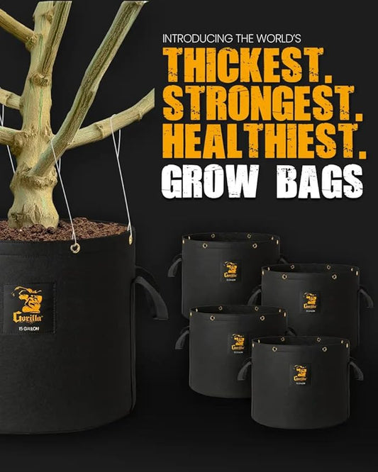 GorillaGrow Tent 15 Gallon Fabric Grow Bags – Heavy Duty, Thick 600g Fabric, BPA-Free, Reinforced Handles & Metal Grommets for Indoor/Outdoor Plants, Air Pruning Pots for Bigger Yields - 4 Pack