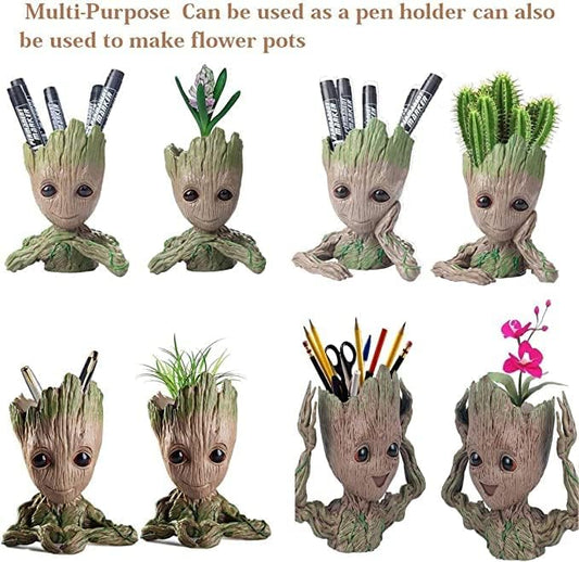 Mikayoo Flower Pot - Succulent Planter Pot, Pen or Pencil Holder or Planters with Drainage Hole Perfect for a Tiny Succulents Plants Christmas Birthday Gift (4 Styles in 1)