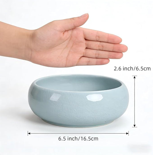 Water Lotus Bowl Planter Kit - Japanese Compote Bowl Ikebana Vase Set w/ 1.8" Floral Frog- Ideal for Ikebana, Flower Arrangement & Hydroponic Planting (Ice Crackle Celadon)