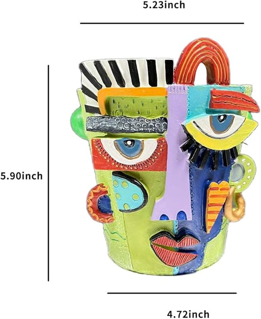 Abstract Art Planter with Drain Hole & Stand - 5.2 Inch Hand-Painted Resin Pot, Vibrant Mini Decor for Succulents, Apartments, Desk & Gifts(Green, Small)