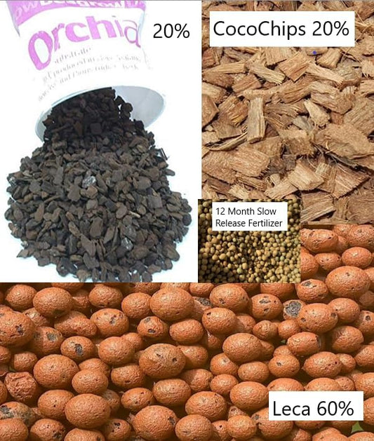 Superior Orchid Potting Mix: All-in-One Blend for Seedlings to Mature Orchids with Leca, Bark, Coco Chips & 12-Month Slow-Release Fertilizer (2lb)