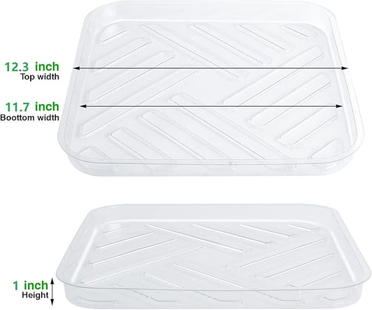 Idyllize 5 Pack 12 Inch of Plastic Plant Saucer, Square Clear Drip Trays for Indoors & Outdoor Plants, Durable Thick Saucer for Flower Pot (12")