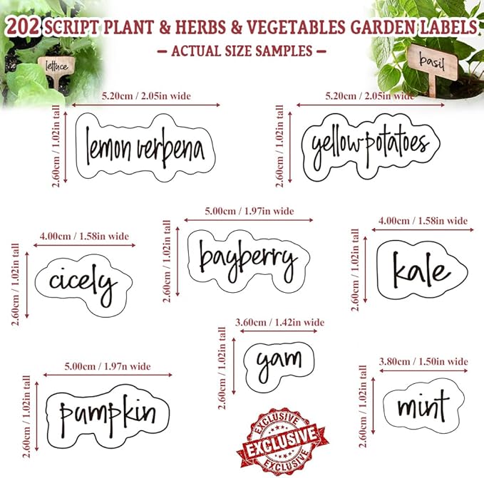 202Pcs Plant Labels, Herb & Plant Labels, Nursery Garden Tags for Pots - Seed Markers Vegetable Fruit Stickers Organization Labels for Indoor/Outdoor