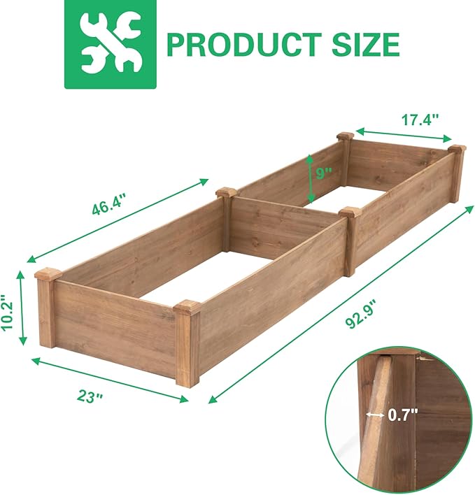 Raised Garden Bed,Outdoor Wood Planter Box,High-end Natural fir Wood boltless assemblyfor Vegetables, Flowers, Herbs, and Succulents,w/Non-Woven Pad,93 x 23 x 10in