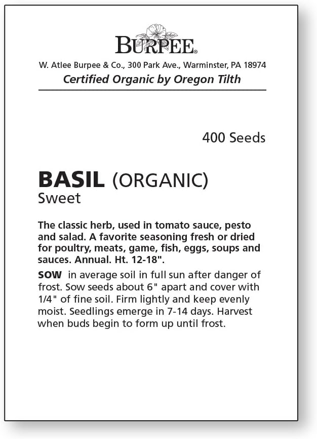 Burpee 60215A Organic Sweet Basil Seeds