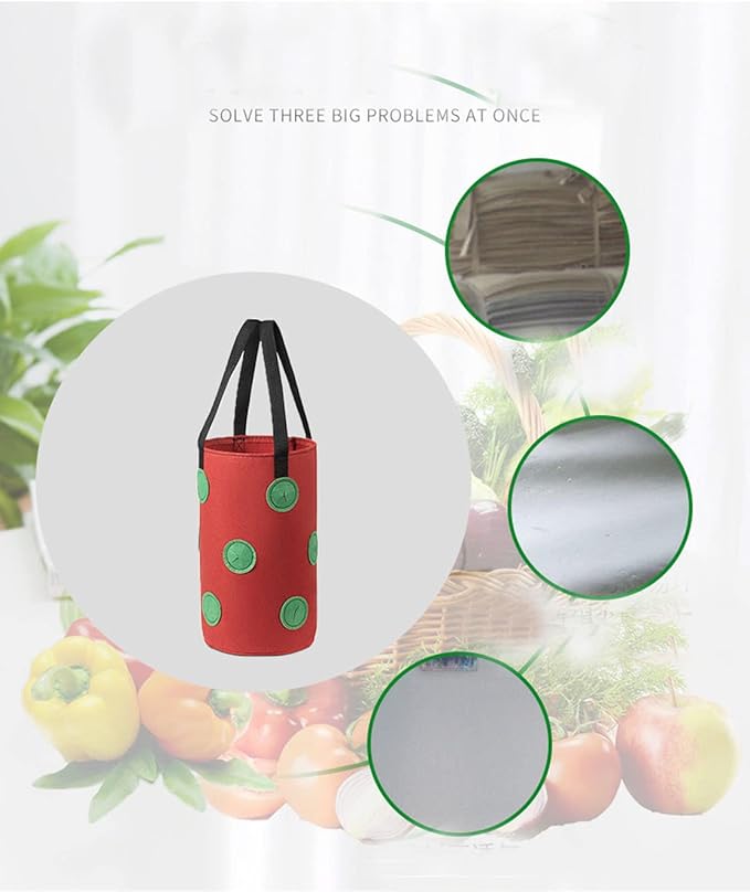 Ulalaza 2 PCS 13 Hole Strawberry Bags with Holes at The Bottom Hanging Planting Bags Hanging Strawberry Planting Bags 3 gallons 20cm*35cm/7.8inch*13.7inch