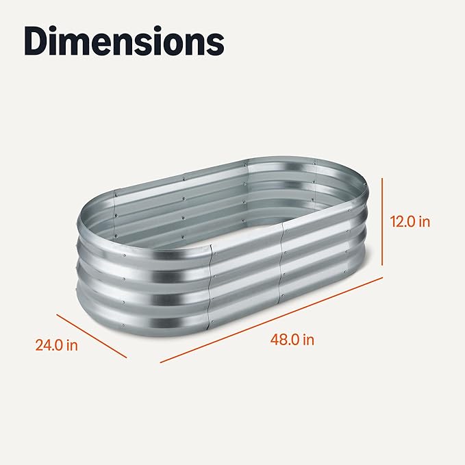 Amazon Basics Raised Garden Bed, Galvanized Steel, 48 x 24 x 12 inches, 1 Pack, Silver