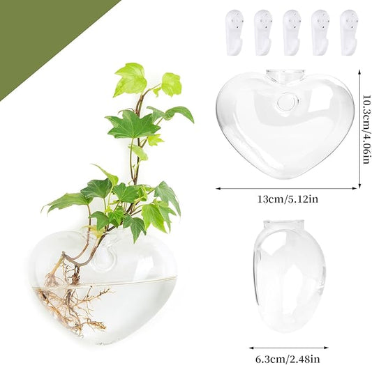 XXXFLOWER Wall Hanging Glass Terrariums,Clear Planters Propagation Station Glass Flower Vase,Air Plant Terrariums for Hydroponic Plants,Home Office Decor,Gifts,Heart-Shaped Set of 4