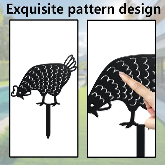 WADORN 3Pcs Chicken Metal Decorative Garden Stakes, Adorable Hen Silhouette Metal Outdoor Statues Animals Garden Ornament Gifts Black Yard Art Decoration for Outdoor Backyard Patio Lawn Walkways
