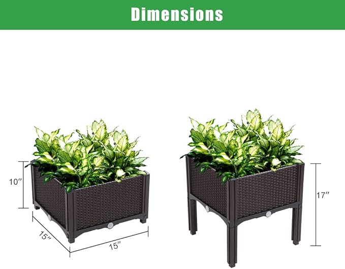 Raised Garden Beds, Planter Box, Self-Watering Plastic Planter for Indoor Outdoor Vegetables, Fruits, Potato, Flowers (4 Pcs)