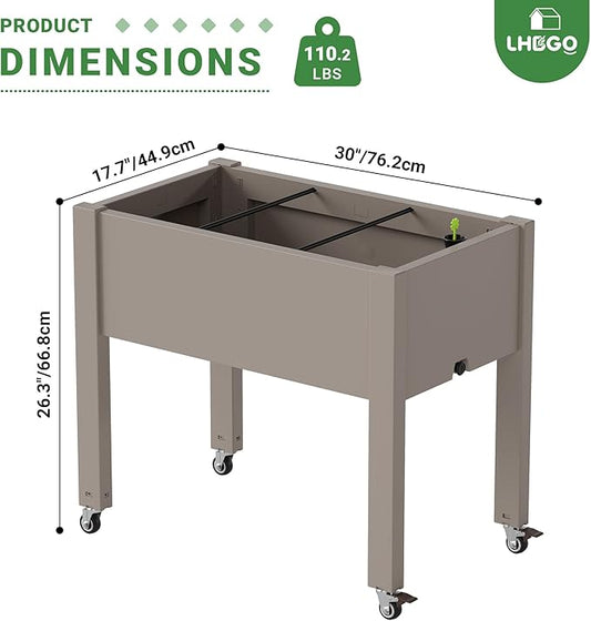 Raised Garden Bed with Wheels - Outdoor Mobile Elevated Resin Planter Box with Drainage Holes for Vegetables Flower Herbs (1 Pack, Gray)