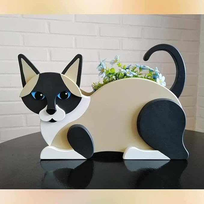 Light Of The City Animal Planter Plant Pot for Indoor and Outdoor Plants, Shaped Flower Pots, Animal Storage Container, Colorful Pet Planter Office and Home Decor Gifts (Siamese Cat)