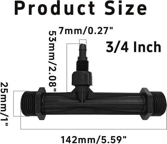 2Pcs 3/4 Inch Venturi Fertilizer Injector, Black Plastic Irrigation Mixer Tube, Agricultural Water System Device for Garden Farm Lawn
