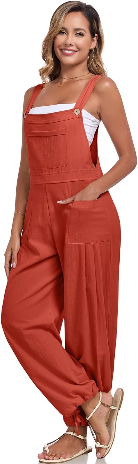 ALSOGO Womens Wide Leg Overalls Loose Beach Vacation Outfits Jumpsuits 2025 Causal Sleeveless Rompers with Pockets