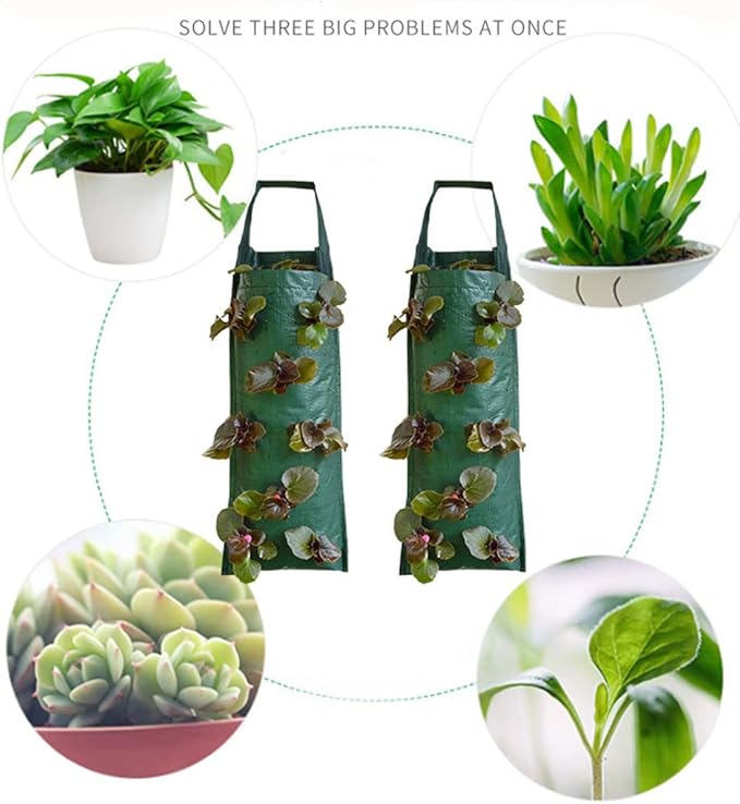 Ulalaza 10 Hole Grow Bags, Heavy Duty Thickened Nonwoven Fabric Pots for Flowers Fruits and Vegetables Green