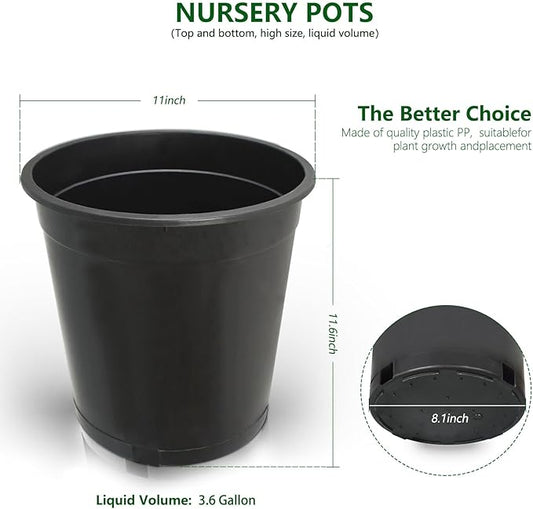 10-Pack 5 Gallon Round Planter Nursery Pots, Flower Plant Container Injection Molded Plastic Gardening Pots for Indoor Outdoor Vegetables, Succulents, Black