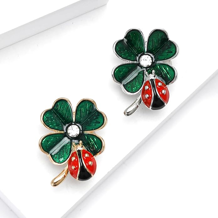St.Patrick's Day Brooches for Women Dainty Crystal Four Leaf Lapel Pin Shamrock Hat Brooch Pins Irish Enamel Brooches Irish Holiday Costume Accessory Jewelry
