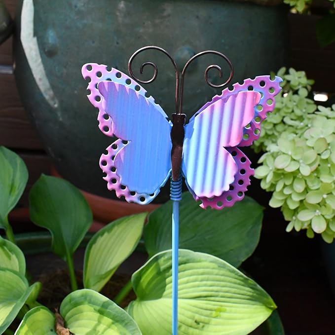 Morning View Bee Butterfly Dragonfly Ladybug Garden Stakes Decorative Set of 4 Metal Insect Yard Stake Outdoor Spring Lawn Ornaments Yard Art Patio Pathway Flower Pot Outside 16 Inch Tall