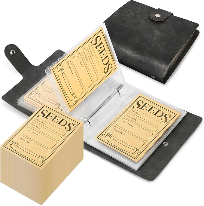 Seed Storage Organizer, 50 Pockets Seeds Sleeves Binder with Envelopes, Garden Seed Packet Organizer Seed Collecting Template for Vegetable (Black, 3.5" x 5.12" Pocket)