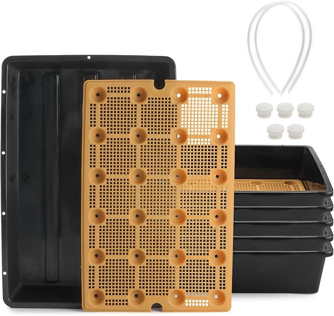 5 Pack Nursery Pots Trays with Removable Mesh Drainage Mat, Plastic Seed Starter Trays (17"x12"x3.5") with Drainage Hole, Propagation Kit for Seedlings, Microgreens, Plant Germination (Black)