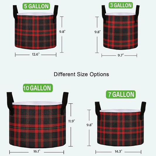 10 Gallon Black Red Tartan Plaid Scottish Pattern Breathable Grow Bag Heavy Duty Thickened Plant Pot Containers Bag with Handles for Potato Tomato Flowers Fruits Vegetables