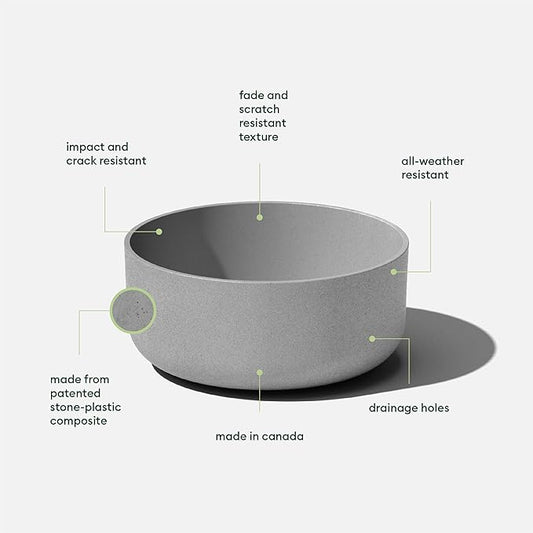 Veradek Mason Series Kona Bowl Planter - Round Planter for Indoor or Outdoor Tabletop/Balcony | Durable Plastic-Stone Composite Material | Modern Décor for Flowers, Succulents, Small Plants