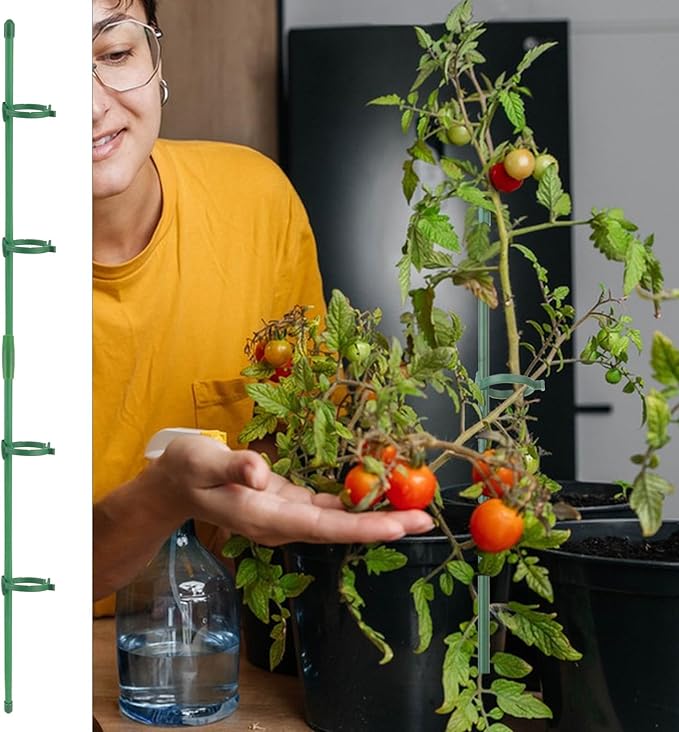 30 Pcs Adjustable Plant Support Stakes Garden Single Stem Support Stake Plant Cage Support Rings with Plant Clips and Connect Pipe for Orchid Rose Tomato, 12 Inch
