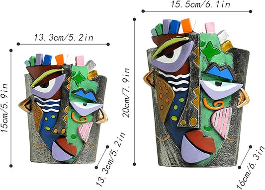 Picasso Face Planter Pots Abstract Art Colorful Flower Vase with Drainage Hole Unique Head Flower Pots for Home Balcony Decoration (Small)