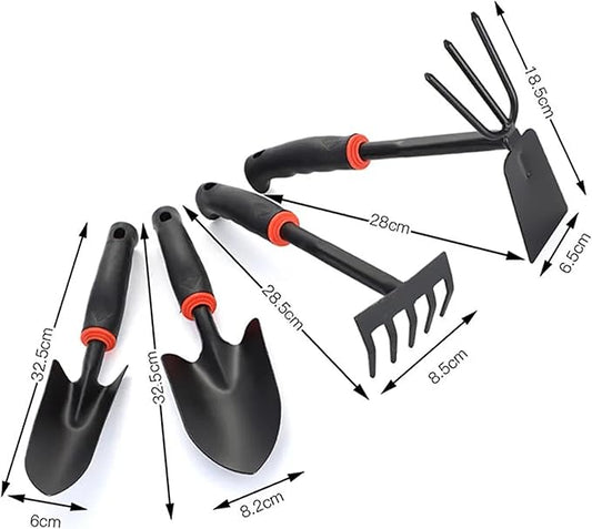 Arinasun Gardening Hand Tool Set, 4 Pieces, Including 2 Shovels &1 Rake &1 Cultivator, Rust-Resistant lron Tools, Rubber Grip Handles,Great Garden Gift