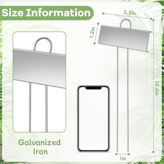 WSICSE 50-Pack Metal Plant Labels, 10.6" Waterproof Garden Markers with Pen Reusable Nursery Tags for Vegetables Flower Seed Greenhouse(Silver)