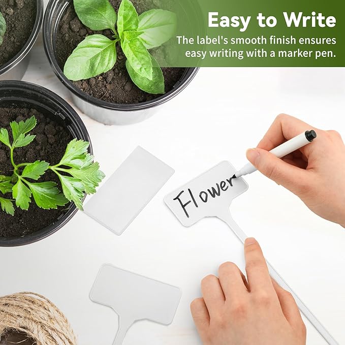 65 Pack Tall Plant Labels, 11.4 Inch Large Waterproof Garden Labels T-Type Tags with Protective Cover, Durable Yard Sign Stakes for Plant Outdoor Herbs Flowers Vegetables Nursery Use (White)