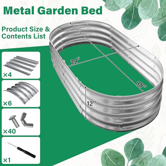 TATAANTY Galvanized Raised Garden Bed for Outdoor: 4X2X1ft Durable Metal Vegetable Plant Container Kit - Oval Planter Box for Gardening Flower Trough (2 Pack)