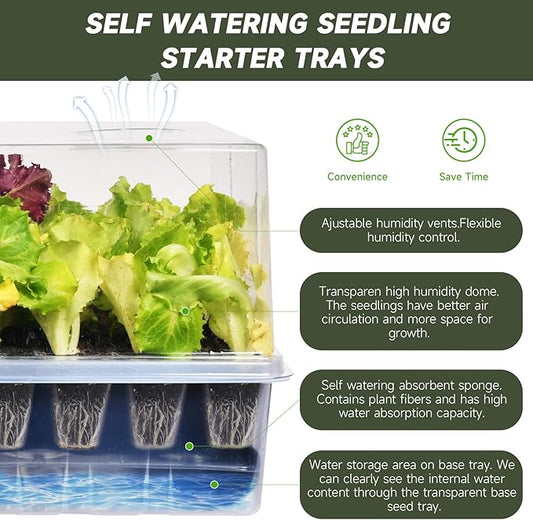 Self-Watering Seed Starter Tray, Seed Starter Kit Self Water, Germination Trays for Seed Starting with High Humidity Domes (Tray, 120 Cells)