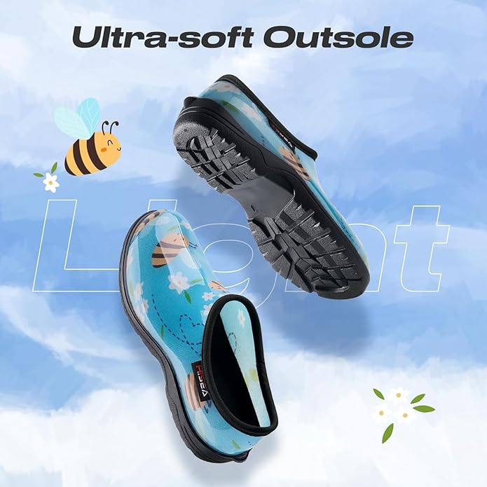 HISEA Waterproof Garden Shoe for Women Outdoor Slip-On Garden Clogs Rubber Rain Boots Short Ankle Booties Rain Shoes with Comfort Insole