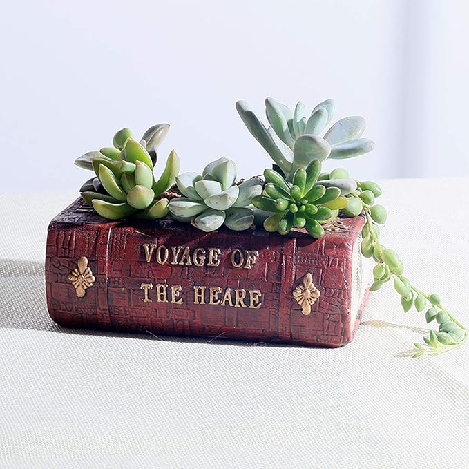 Succulent Pots Book Shaped Planter - Cute Resin Flower Pot Bookshelf Decor Creative for Sempervivum with Drainage, Gift for Women, Man, Office, Indoor Plants, Book Lovers, 7.0″x5.0″x2.3″
