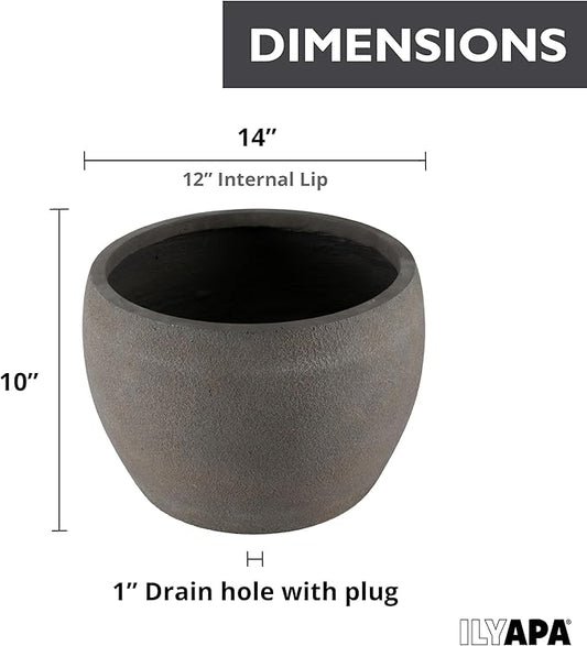 Ilyapa 14 Inch Tall Modern Concrete Planter - 14x10 Inch Outdoor/Indoor Plant Pots with Drainage - Cement Vase Planters for Plants, or Tree