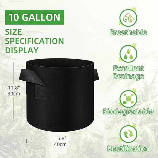 LITLANDSTAR 200-Pack 10 Gallon Fabric Grow Bags, Heavy Duty Thickened Nonwoven Plant Grow Bags Aeration Fabric Pots with Handles for Plants
