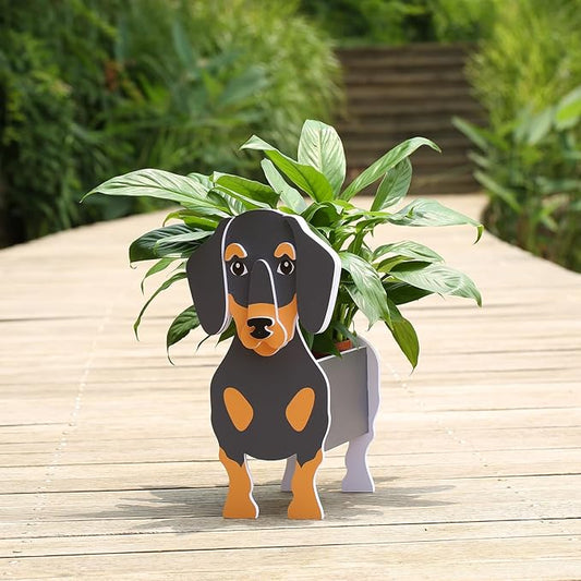 Dachshund Gifts: Cute Dog Planter, Indoor/Outdoor Plant Pot for Garden Decoration