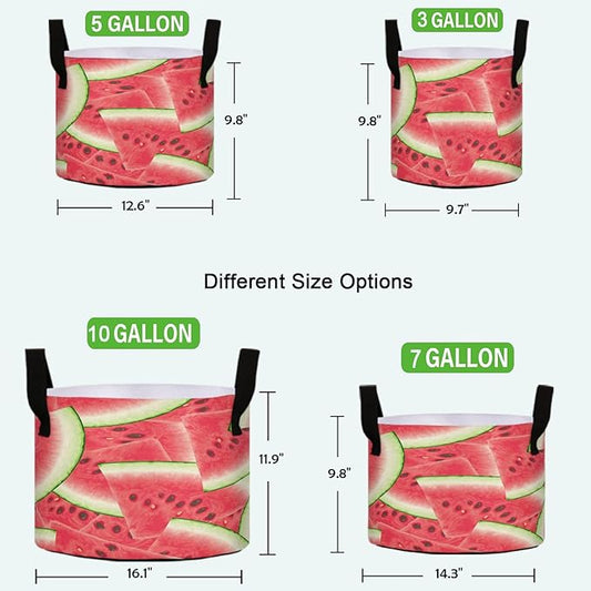 10 Gallon Summer Fresh Red Watermelon Breathable Grow Bag Heavy Duty Thickened Plant Pot Containers with Handles for Tomato Potato Fruits Vegetables Flowers