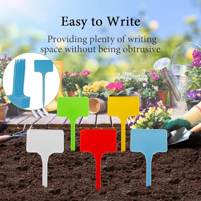 50 Pcs T-Type Plant Labels, Garden Labels Outdoor Waterproof Plastic Plant for Seedings Flower Vegetable, 5.5 * 15cm