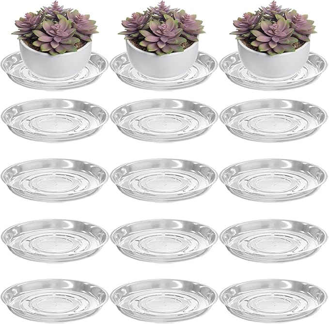 12 Packs 20 Inches Large Clear Plant Saucers for Indoor Outdoor Use Heavy Duty Plastic Plant Trays for Planter Bulk Flower Pot Drip Trays to Catch Water, 4 to 20 Inch