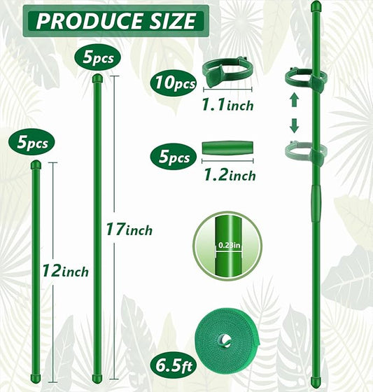 10Pcs Plant Support Stakes 17inch &11inch,Toylin Adjustable Length Plant Support Stake Orchid Stick with Clips for Indoor Outdoor,Garden Pole for Potted Orchid Tomato Vegetables