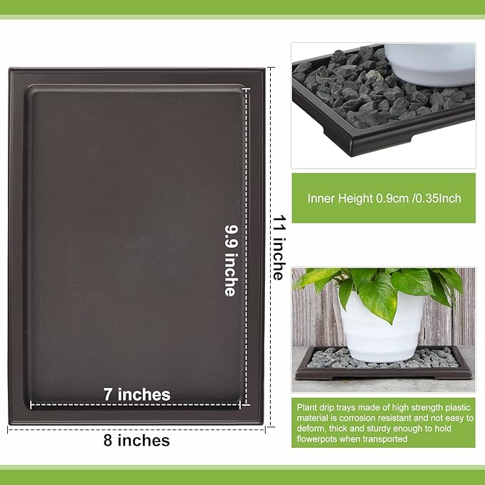 Pinkunn 6 Pcs Bonsai Humidity Tray Rectangular Drip Tray Plastic Plant Water Catcher Plant Saucers for Indoors and Outdoors Cactus,Succulents,Bonsai Tree,Stone Not Included (11 x 8 Inch)