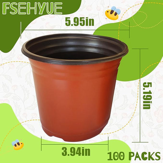 100 Packs 6" Plant Nursery Pots Plastic Seedling Starter pot Flower Planter Container Seed Grow Pot with Drainage Hole for Indoor Outdoor Garden Suitable for Succulent Seedling Cutting Transplanting