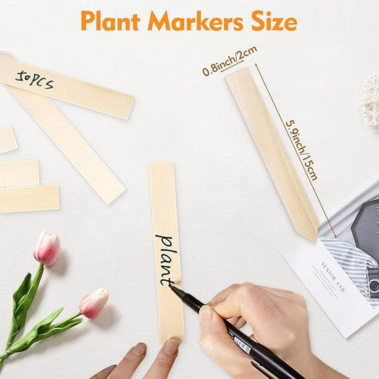 50 PCS Plant Labels with a Black Marking Pen, 5.9 Inch Waterproof Plant Label for Outdoor Indoor Potted Plants, Wooden Plant Tags Gardening Gifts for Women Men
