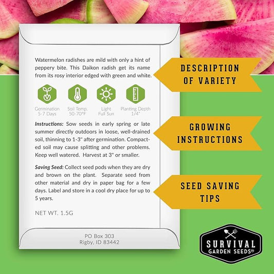 Survival Garden Seeds - Asian Vegetable Collection Seed Vault for Planting - Thai Basil, Napa Cabbage, Canton Pak Choi, Chinese Celery, Green Onions, Watermelon Radish - Non-GMO Heirloom Varieties