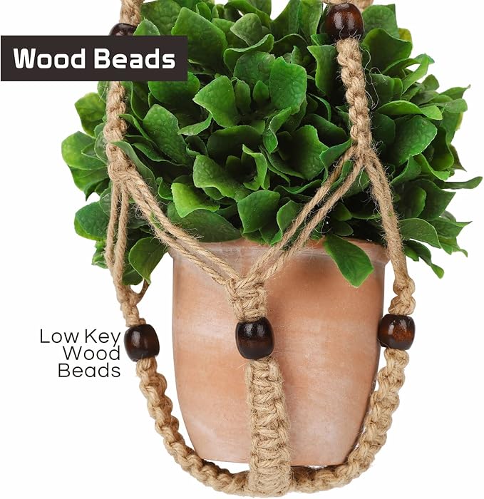 Macrame Plant Hanger 35", No Tassel Hanging Plant Holder, Sturdy Flower Pot Holder with 2 Hooks - Brown